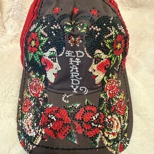Ed Hardy Women's Sequin Cap - Red and Gray